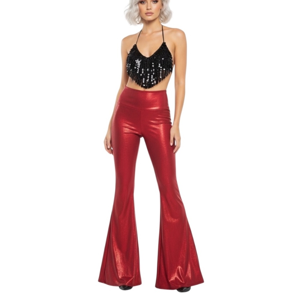NWT $66 COQUETRY CLOTHING Red Coagulant High Waist Solar Flares XS